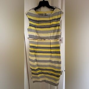 Calvin Kelvin NWT Grey & yellow stripe pencil dress
Size 10